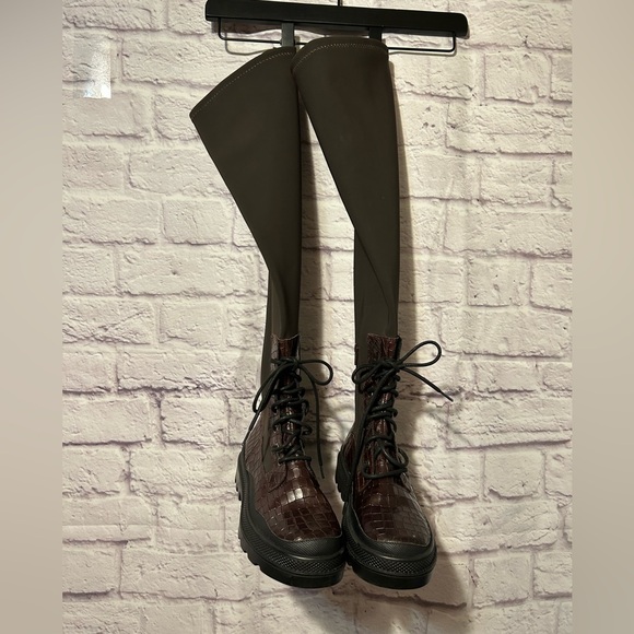 Free People Shoreditch Over The Knee Boots Brown Croc Size 38 New - Picture 4 of 11